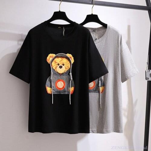 Fat sister Korean version of the bear all-match shirt was thin short-sleeved t-shirt summer new plus fat plus size womens 6xl