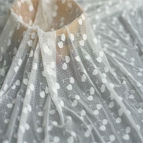 High-Quality Stretch Cherry White Fabric 1.5 Meters Wide DIY Shirt Clothes Stitching Decorative Elastic Fabric