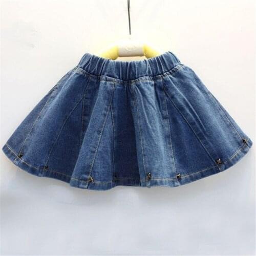 Girls Skirts Fashion Denim Pleated Skirt Cotton Sweet Childs Skirts For 3 4 5 6 7 8 9 Years Girls Spring Autumn Children Skirt