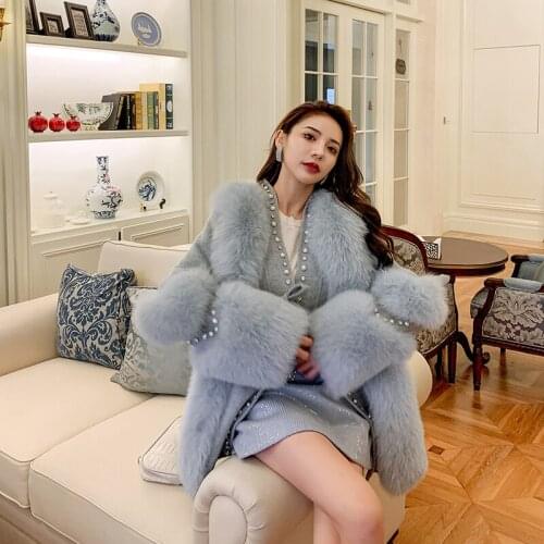 2020 Winter New Ladies Real Fox Fur Coat Long Sleeve Womens Streetwear Warm Jacket Cardigan