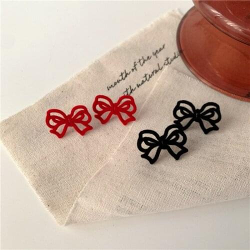 2020 Autumn Winter Red Black Velvet Bowknot Earrings Hollow Cross Knotted Drop Dangle Earrings for Women Girl Elegant Gifts
