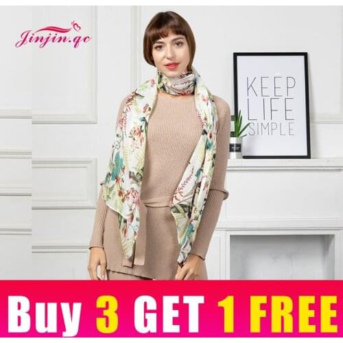 Jinjin.QC 2019 new autumn female silk scarf shawls and wraps scarves for women peach blossom printing long soft wrap ladies