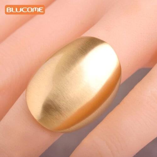 Blucome Dubai Big Wide Women Cocktail Bridal Ring Alloy Gold-color Smooth Round Rings Anel Party Wedding Anniversary Jewelry