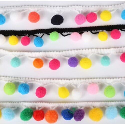 30mm 2 Yards Mix Color Pom Pom Lace Tassel Pompom Trim Balls Fringe Ribbon Apparel Fabric Cord DIY Craft Sewing Supplies
