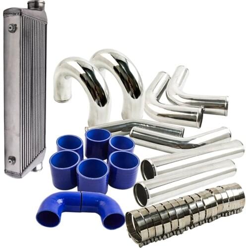 Aluminum front mount Intercooler 600x300x70 + 76 mm turbo pipe + blue hose kit Silicone HOSE