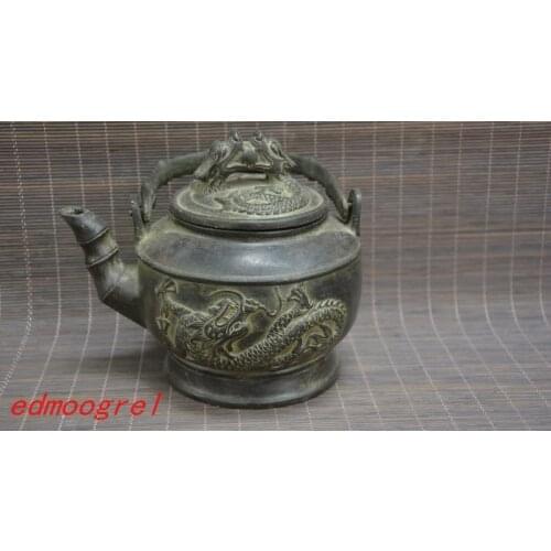 Antique MingDynasty bronze teapot,,carved dragon,Hand-carved crafts,Decoration,Collection&Adornment,Free Shipping