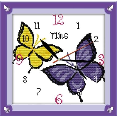 Butterfly clock cross stitch kit 14ct 11ct count print canvas wall clock stitching embroidery DIY handmade needlework