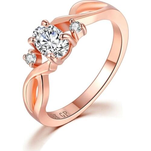 Double Fair Fashion Spiral Rose Gold Women Rings For Anniversary Inlaid With Oval Shiny Cubic Zirconia Jewelry Wholesalae DFR785