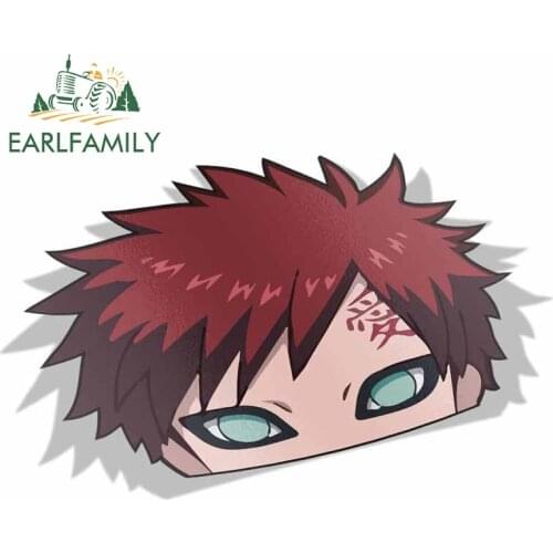 EARLFAMILY 13cm x 8.4cm for Gaara Peek Anime Big Head Vinyl Cartoon Car Sticker JDM Window Trunk Decal Car Accessories