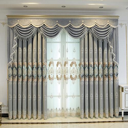 European Style Curtain Shading Embroidery Light Luxury Atmosphere Finished Product Curtains for Living Dining Room Bedroom