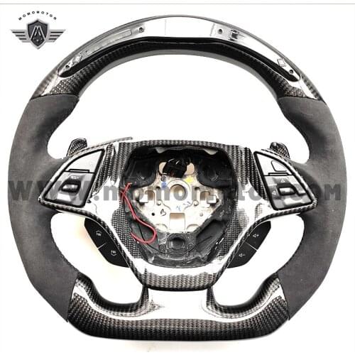 CUSTOM CARBON FIBER RACING CAR Alcaintara LED FOR Chevy Chevrolet Camaro Corvette C7 Z06 Thick Red Ring Steering WHEEL