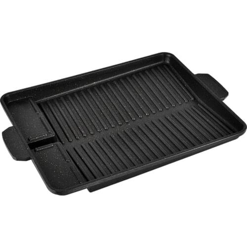 Hot 32 X 26cm Medical Stone Barbecue Frying Grill Pan Rectangle Non-Stick Grill Cookware Korean BBQ Tray Barbecue Plate - Black