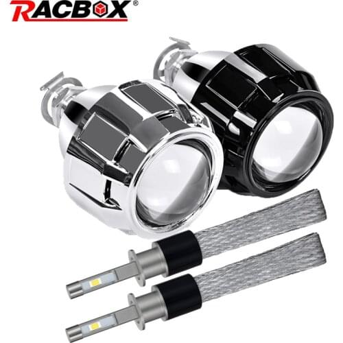 H1 Led Headlights Bulbs and 2.5 Inch HID Projector Lens High Low Beam Lenses Full Kit Retrofit for H4 H7 Car Headlight Assembly