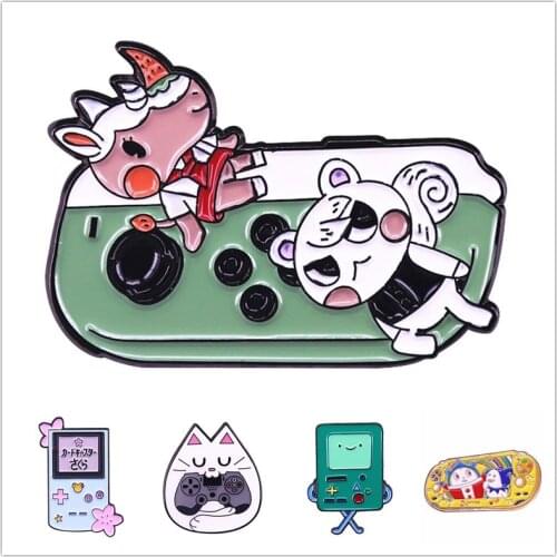 HOSENG Cute Cat And Game Console Retro Green Cartoon Brooch Player Backpack Lapel Enamel Jewelry Pin Birthday Gift HS_898