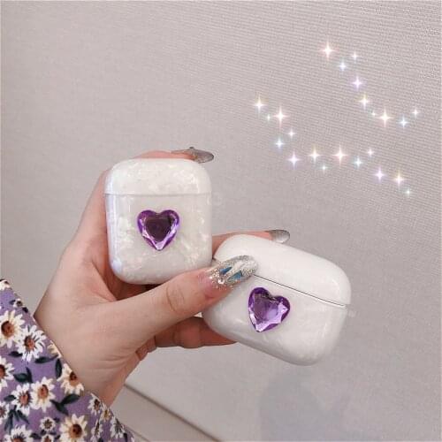 INS Hot 3D Shell purple crystal love silicone Headphone Earphone case for apple airpods 1 2 3 pro Wireless Headset cute cover