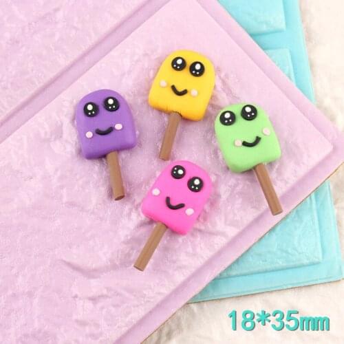 Kawaii Polymer Clay Ice Cream Resin Cabochon Ornament Accessories Flatback Cute Smiling Face Clay beads Phone Case Decor 10pcs