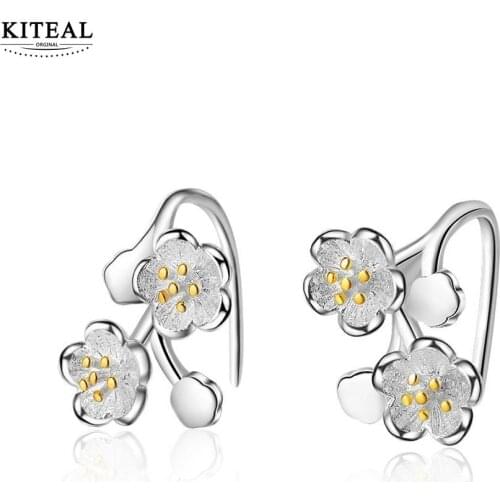 Kiteal New 925 jewelry silver plated Cherry Blossoms Flower Earrings for Women girl party Jewelry