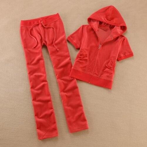 YICIYA Red Velvet Tracksuit Juicy 2 Piece Set Women 2021 WomenS Fabric Tracksuits Short Sleeve Velour Suit Hoodies+Pants Black