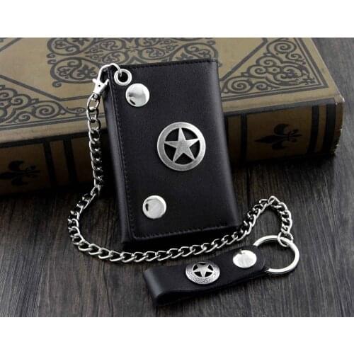 Cool!Star Concho Mens Boys Biker Roker Leather Wallet w/ Long Key chain