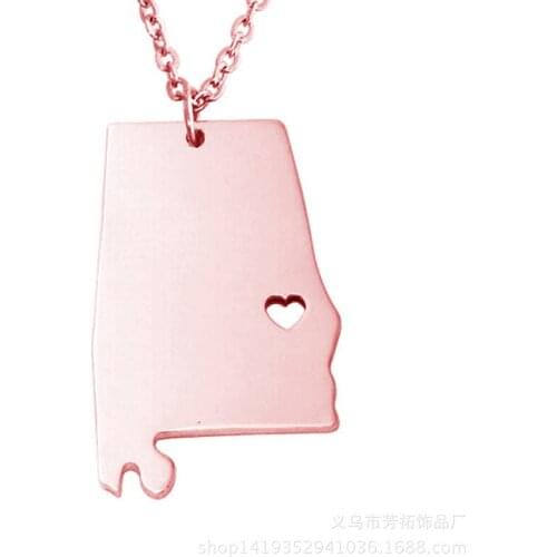 A hot seller in Europe and America, Alabama stainless steel map pendant necklace
