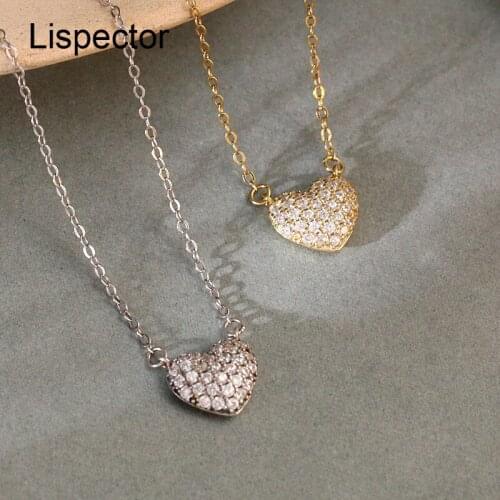 Lispector 925 Sterling Sliver Full Zircon Hollow Heart Pendant Necklaces for Women Simple Matching Necklace Female Jewelry Gifts