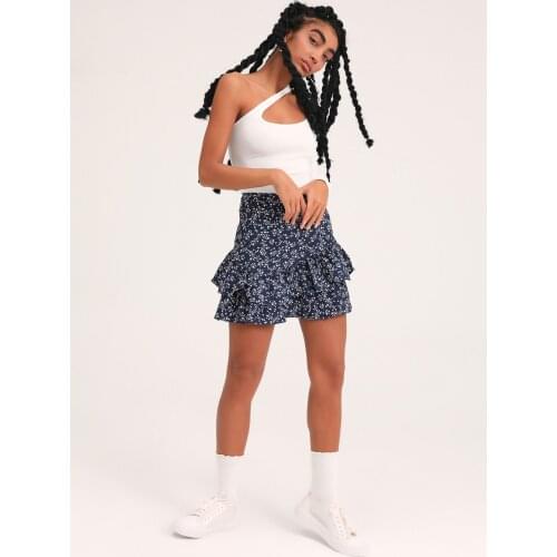 Patterned Ruffle Mini Skirt Indigo Summer Women Mini Skirts Women Clothing Fashion Cute Kawaii Skirts For Girls Ladies Streetwear Slim Bottoms Saias Sexy