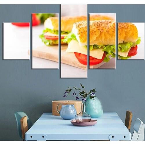 Modular Pictures Wall Art HD Prints Food 5 Pieces Bread Snacks Canvas Painting Restaurant Office Home Decoration Artwork Poster