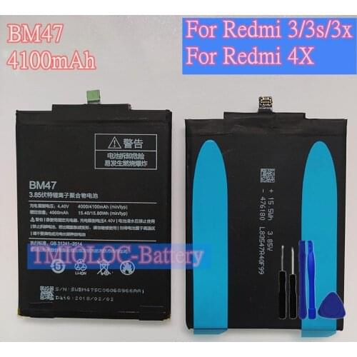 New High Quality BM47 Battery For Xiaomi Redmi 3 pro 3Pro 3s 3x 4x 4100mAh Battery + Tools