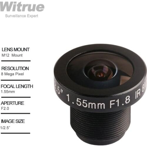 Witrue Fisheye CCTV Lens HD 8MP 1.55mm 1/2.5" F2.0 M12 Mount for ppanoramic Surveillance Security Camera 185 Degrees