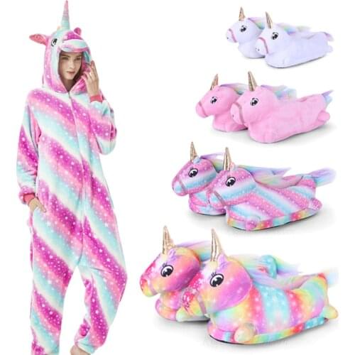 Kigurumi Unicorn Pajamas For Adults Cat Costume Kids Pijamas For Women Anime Animal Onesie Men Sleepwear Flannel Shoes Winter