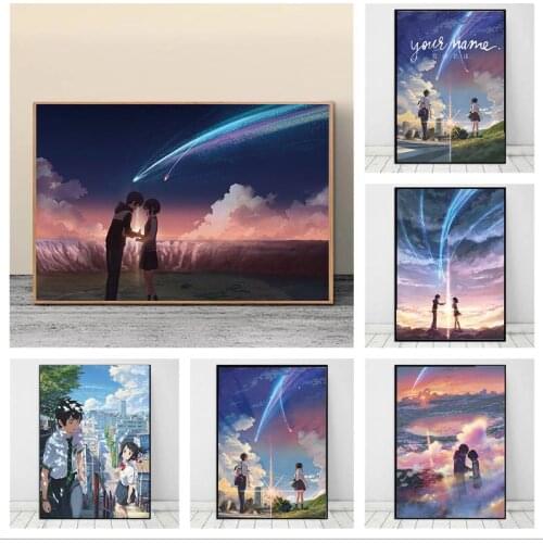 Manga Film Poster Anime Movie Your Name Canvas Painting Poster and Print Wall Art Pictures Cartoon Love Story Bedroom Decoration