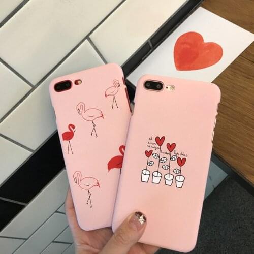 Flamingo Pink Phone Cases For iPhone 7 7 Plus Cute Plant Heart Cartoon Animal Fashion Cover For iPhone 8 7 6 6S Plus Case Covers