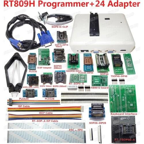RT809H EMMC-NAND FLASH USB Programmer + 24 Adapter TSOP56 SOP44-DIP44 Adapters with ICSP ISP Cable FFC Line IC Extractor