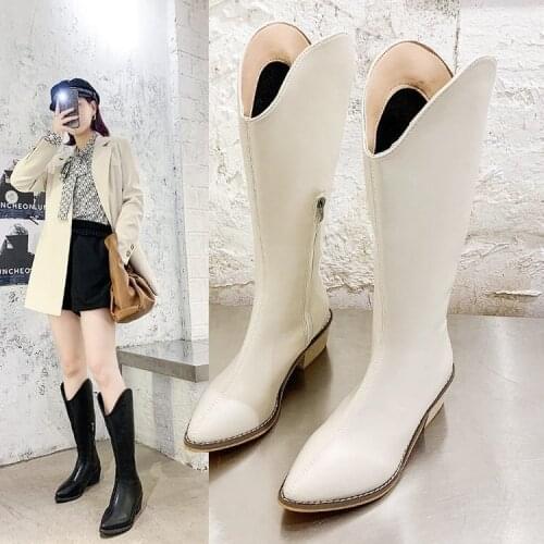Knight boots women 2021 new autumn and winter pointed toe thick heel high barrel western cowboy boots