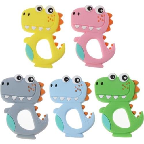Food Grade Silicone Teethers DIY Animal Dinosaur Baby Ring Teether Infant Chew Charms Kids Teething Gift Toddler Toys