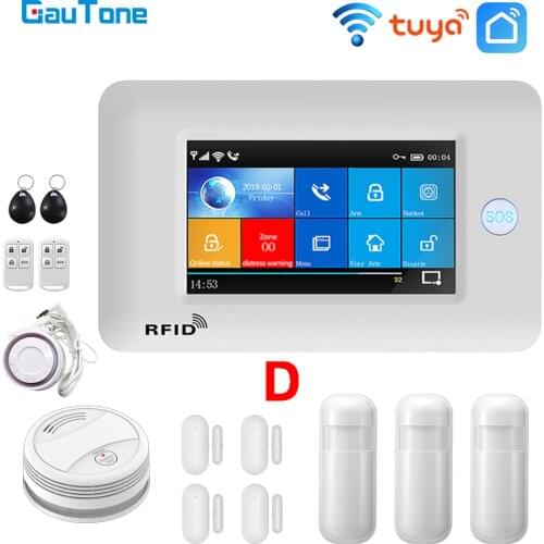 GauTone Wifi GSM Home Alarm System Burglar Security with Fire Smoke Detector Alarm 433MHz Tuya Smart Life