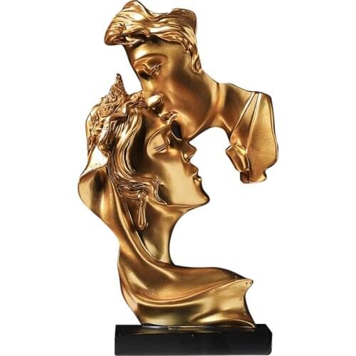 Wedding Souvenir Anniversary Couple Kiss Resin Statue Golden Double-sided Ornaments Sculpture Desktop Decoration Home Love Gift