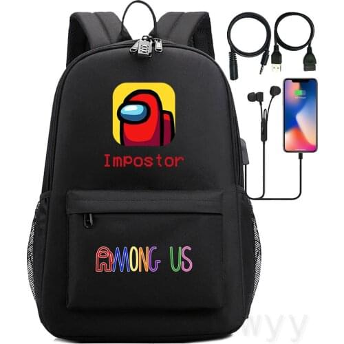 Among Us Backpack for Boys Girls Children School Bags Student Bookbag Kids School Bagpack USB Lock laptop Bags