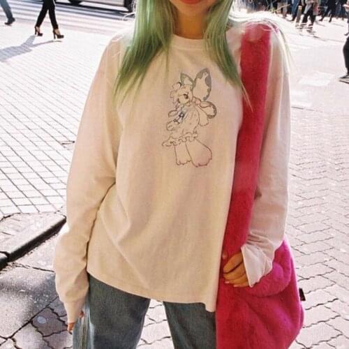 Spring Women Tops Cute Cartoon Print Batwing T-shirts Gothic Punk Street Girls Autumn Long Sleeve T Shirt Harajuku Hip Hop Tees