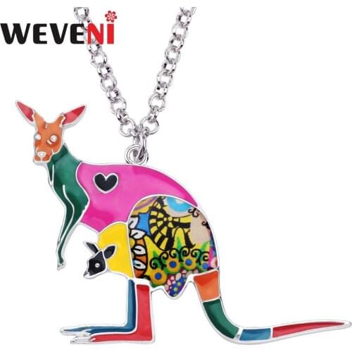 WEVENI Statement Enamel Alloy Australia Kangaroo Choker Necklace Chain Pendant Novelty Animal Jewelry For Women Girls Teens Gift