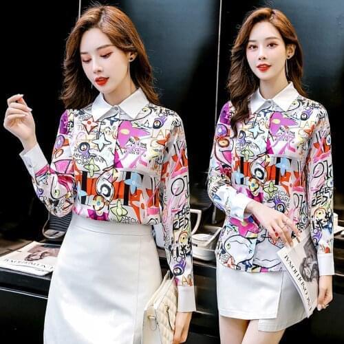 Womens shirt Chiffon long sleeve 2020 autumn and winter new top fashion foreign style printing base shirt inch