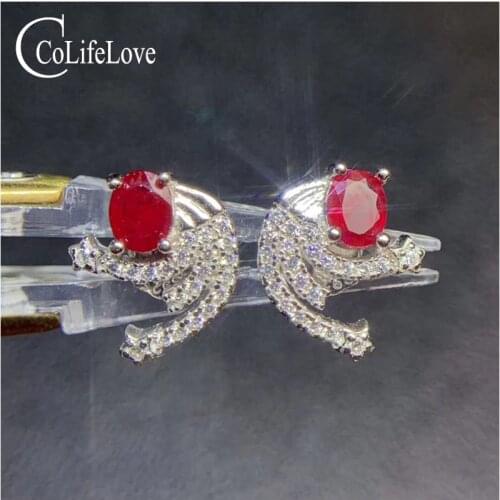 CoLife Jewelry 925 Silver Ruby Jewelry for Daily Wear 4*5mm Natural Ruby Stud Earrings Sterling Silver Ruby Earrings