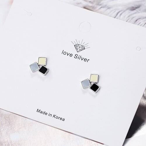 925 Sterling Silver Prevent Allergy Square Bead Stud Earrings For Women Girls Female Wedding Fashion Jewelry eh1091