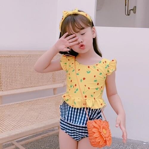 2-10Y Princess Swimsuit 2021 Two Piece Swimming Suit Girl Swimwear Beachwear Children Bathing Suit Baby Triangle Ruffle Bikini