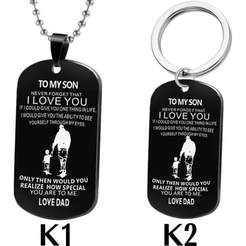 Women Men Necklace Black Military Keychain Dog Tag Pendant Necklaces For Father Mother Son Daughter Boyfriend King Queen Gift