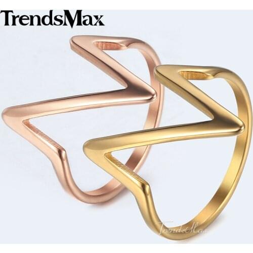 Trendsmax Womens Ring Gold/Rose Gold Color Stainless Steel Cardiogram Heartbeat Couple Wedding Ring US Size 6-12 KKRM40