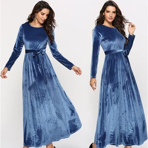 Elegant Evening Dresses For Women Muslim Fashion Abaya Dubai Turkey Velvet Dress Caftan Marocain European Islamic Clothing