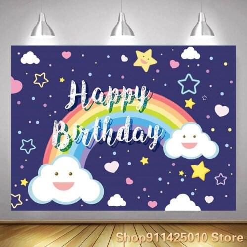 Stars and Clouds Rainbow Blue Background Girl Birthday Party Decoration Photography Studio 3D Digital Photo Customized Backdrop