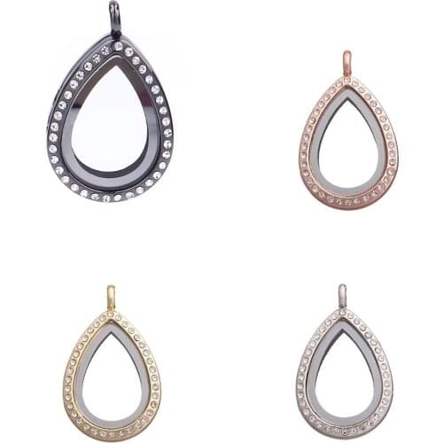 1pcs Little teardrop Water drop Rhinestone Floating Memory Locket Necklace Round Living Magnetic Glass Lockets pendant NO Chain