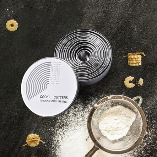 12Pcs/set Stainless Steel Round Cake Baking Tool Set Mousse Ring Round Cookie Molds Set Cake Cookie Pastry Baking Cutter Mould